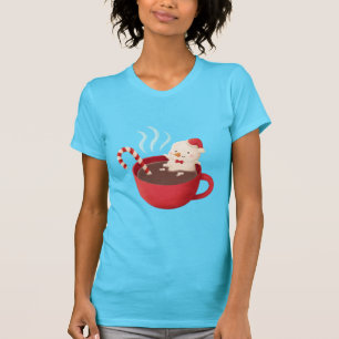 T-shirt Cute Snowman en Coupe Rouge Tee de cacao chaud