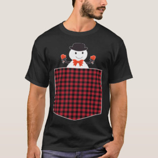 T-shirt Cute Snowman Inside Buffalo Plaid Pocket Holiday C