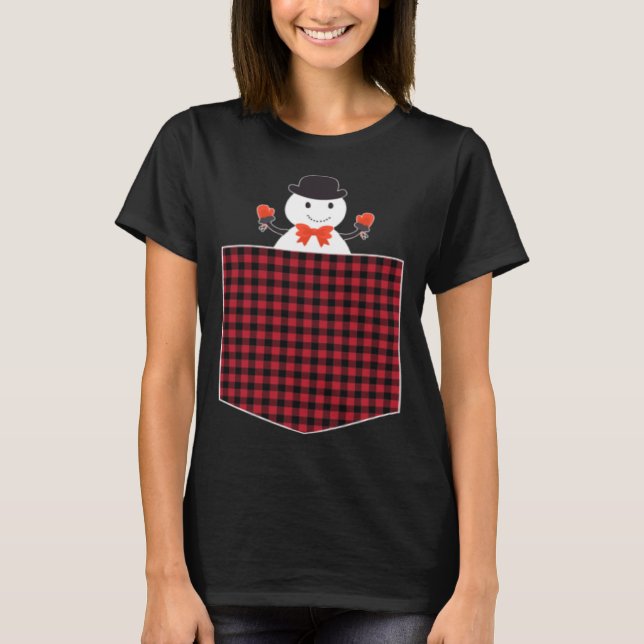 T-shirt Cute Snowman Inside Buffalo Plaid Pocket Holiday C (Devant)