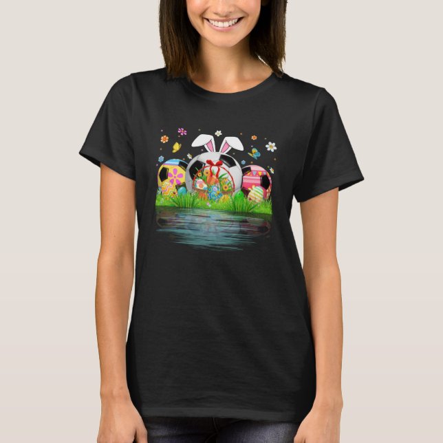 T-shirt Cute Soccer Ball Egg Bunny Ears Happy Easter Day M (Devant)