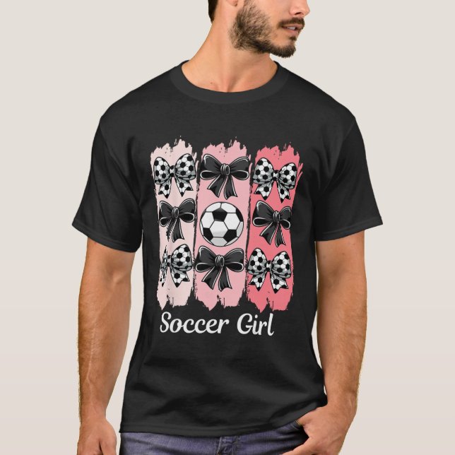T-shirt Cute Soccer Girl Coquette Bow Soccer Girl Soccer B (Devant)