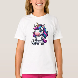 T-shirt Cute Soccer Unicorn Rainbow Hair Kids Sports Gift