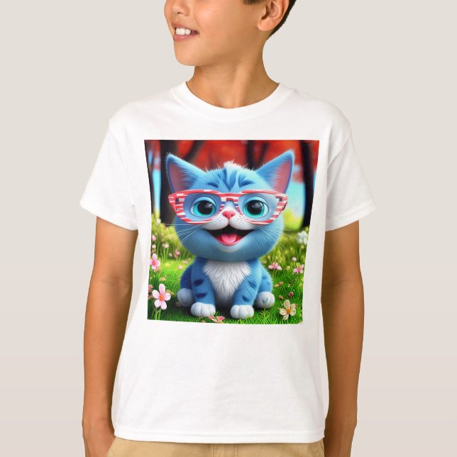 T-shirt Cute souriant bleu Kitten-55665 (Devant)