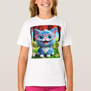 T-shirt Cute souriant bleu Kitten-55665