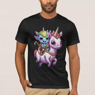 T-shirt Cute Space Alien équitation licorn drôle UFO