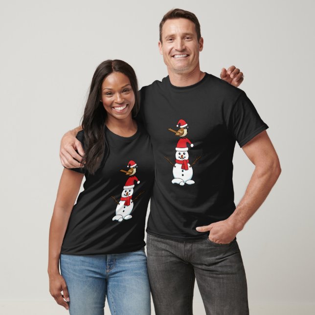 T-shirt Cute Sparrow on Snowman (Unisexe)