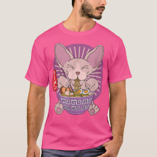T-shirt Cute Sphyn Chat Manger Ramen nouilles Japonais Nou