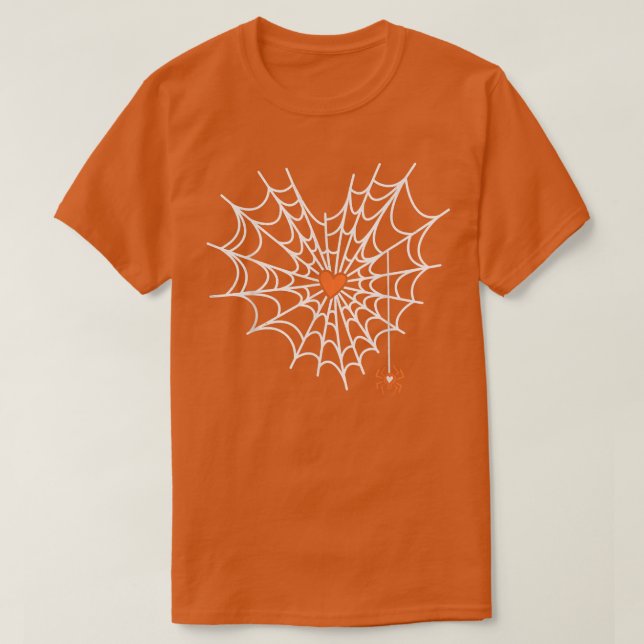 T-shirt Cute Spider Web Cobweb Heart Halloween Orange (Design devant)