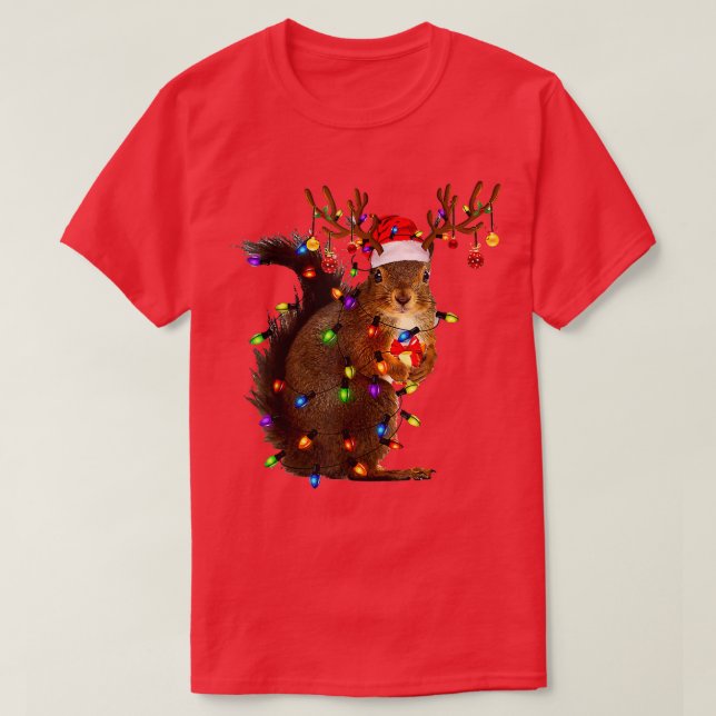 T-shirt Cute Squirl Santa Hat Happy Hol (Design devant)