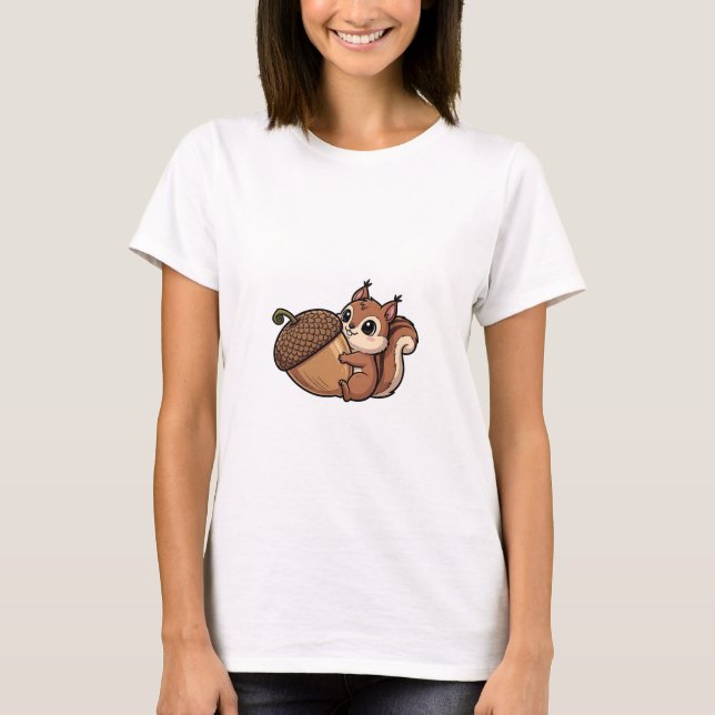 T-shirt Cute Squirrel Hugging Giant Acorn (Devant)