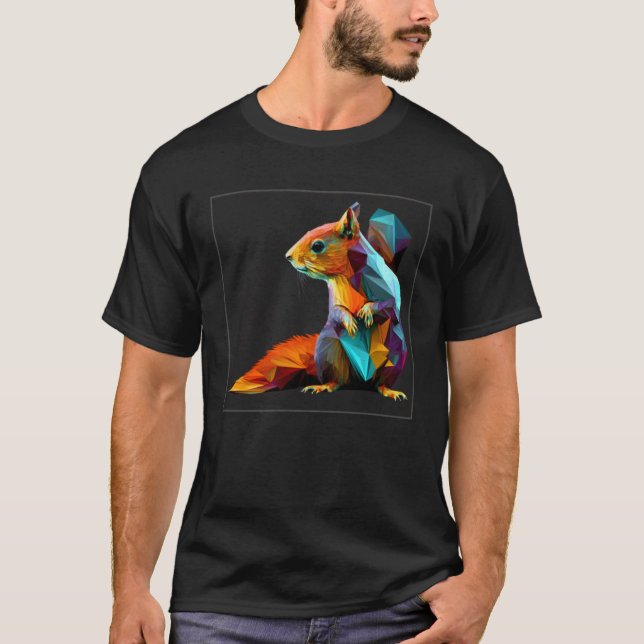 T-shirt Cute Squirrel Illustration Colorful Polygonal Pop  (Devant)