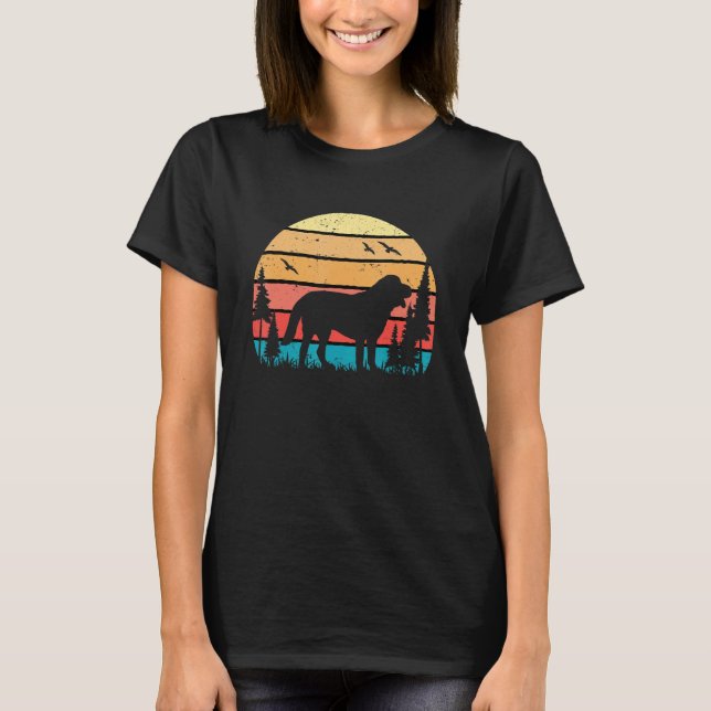 T-shirt Cute St Bernard Dog Puppy Retro Sunset (Devant)