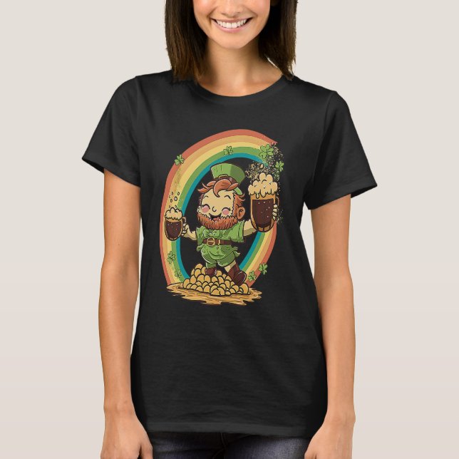 T-shirt Cute St Patricks Day Rainbow and Leprechaun Holdin (Devant)