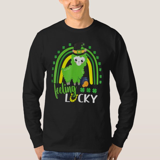 T-shirt Cute St Patricks Day Rainbow Llama Feeling Lucky S (Devant)