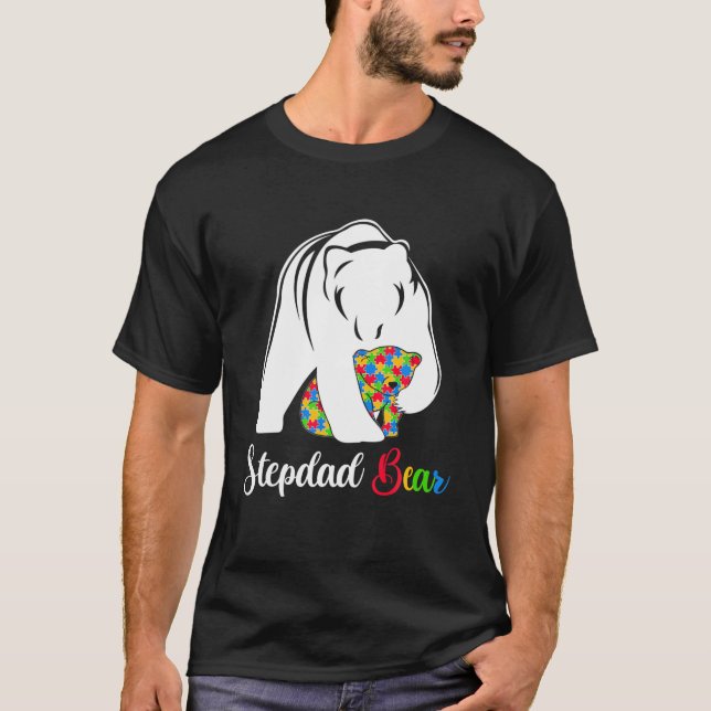 T-shirt Cute Stepdad Bear Sensibilisation sur l'autisme Fa (Devant)