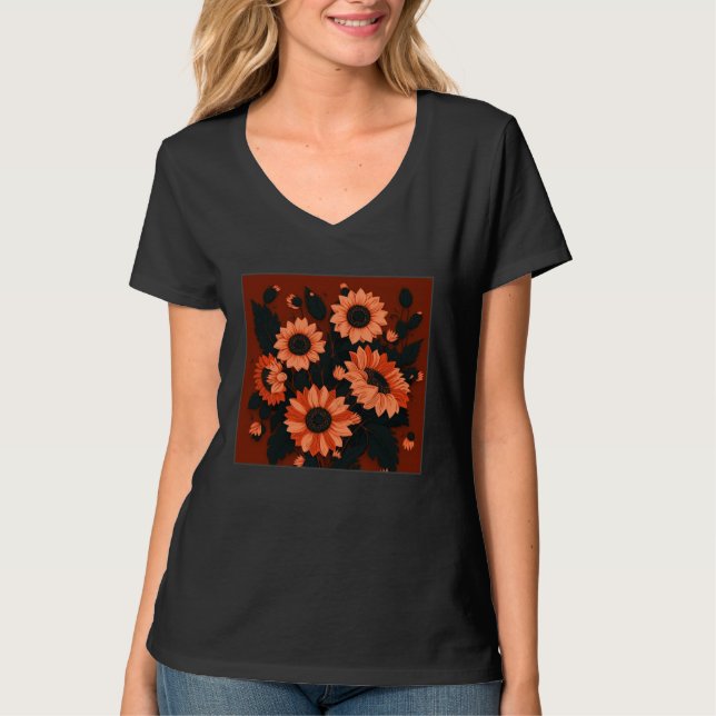 T-shirt Cute Sun Flower Illustration Unique Leaf Plants Wo (Devant)