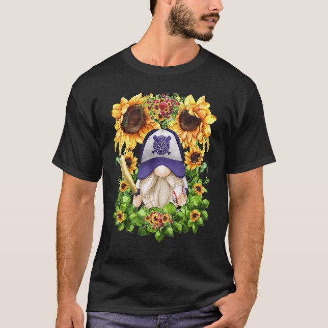 T-shirt Cute Sunflower Baseball Gnome For Women And Baseba (Devant)
