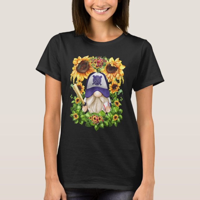 T-shirt Cute Sunflower Baseball Gnome For Women And Baseba (Devant)