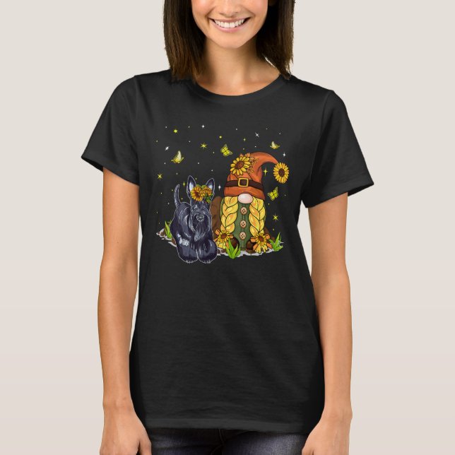 T-shirt Cute Sunflowers Gnome With Scottish Terrier Dog Lo (Devant)