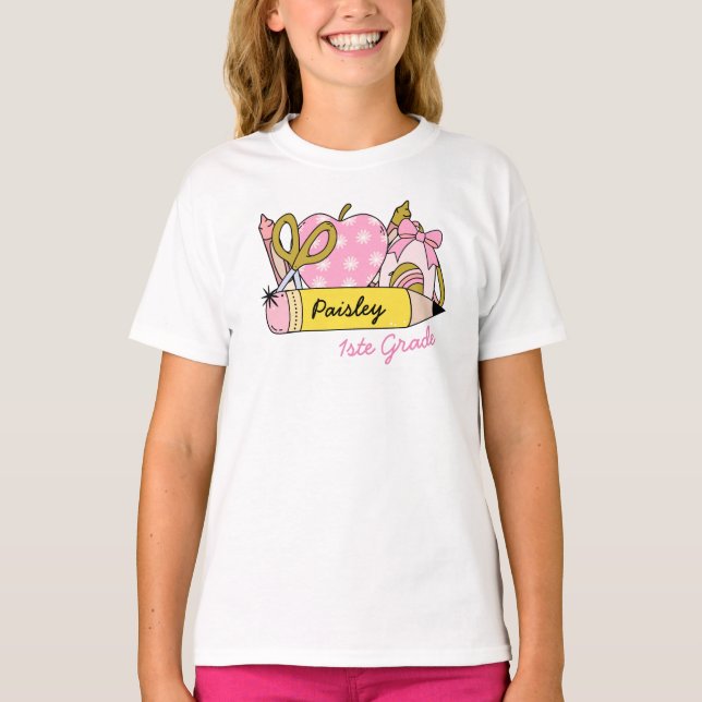 T-shirt Cute Super Retour au crayon scolaire pour filles (Devant)