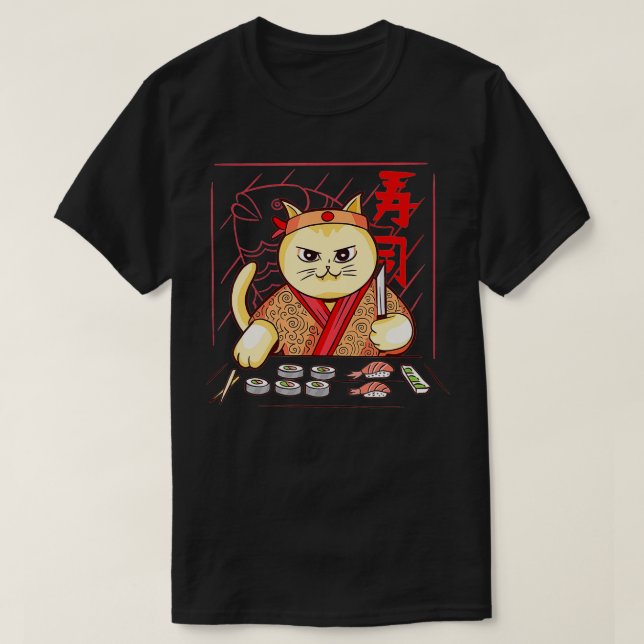 T-shirt Cute Sushi Chef Cat (Design devant)