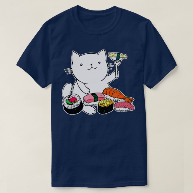 T-shirt Cute Sushi Eating Cat Funny Animal Pet Japan Food  (Design devant)
