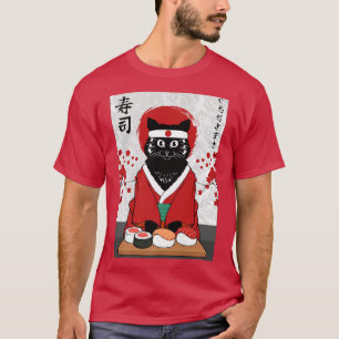 T-shirt Cute Sushi Master Chat Samurai Kitty Japon Japonai