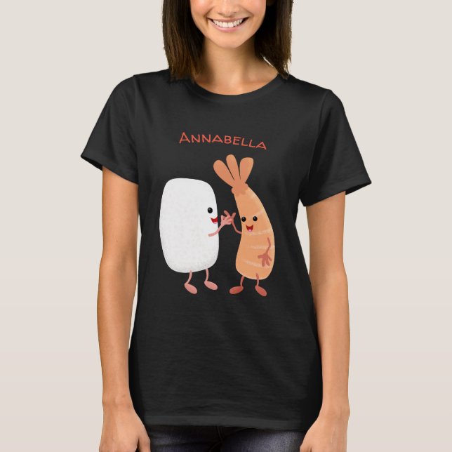 T-shirt Cute sushi riz crevettes amis dessin animé (Devant)