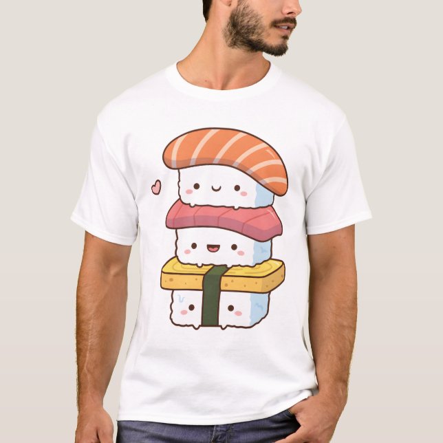 T-shirt Cute Sushi Trio Stack, Kawaii Japonais (Devant)