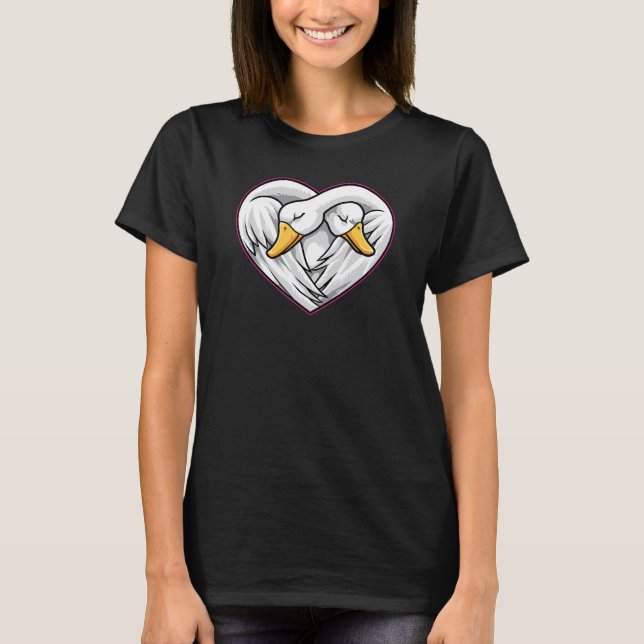 T-shirt Cute Swan Couple Coeur Forme Amour Animaux (Devant)