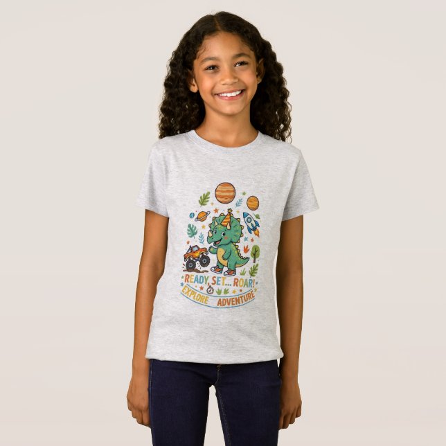 T-Shirt Cute T-Rex Dinosaur Ready Set Roar Adventure Kids (Devant entier)
