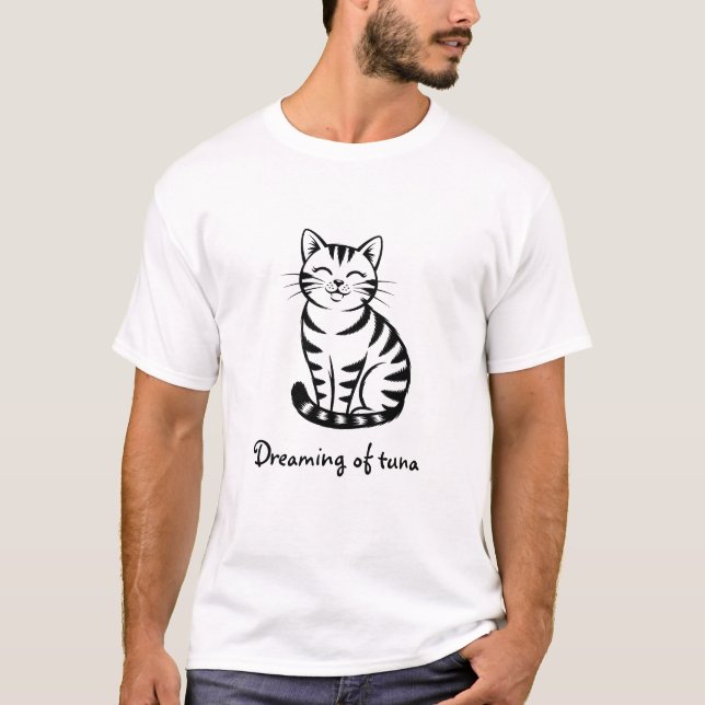 T-shirt Cute Tabby Chat Dreaming de thon (Devant)