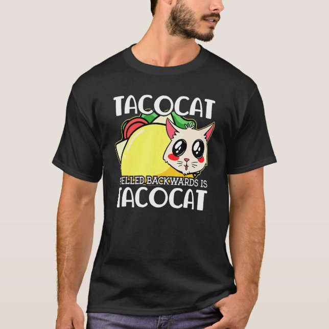 T-shirt Cute Taco Chat Écrit En Arrière Est Tacocat Mexica (Devant)