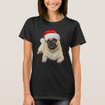 T-shirt Cute Tan Carlin Santa Hat Image Christmas Chien Ca<br><div class="desc">Joli Carlin Tan Santa Hat Image Christmas Dog Carlin.</div>
