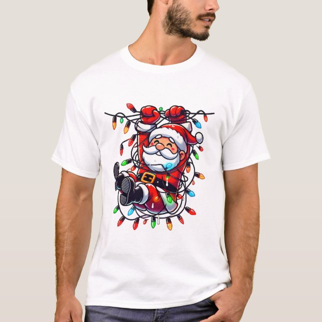 T-shirt Cute Tangled Santa in Christmas Lights (Devant)