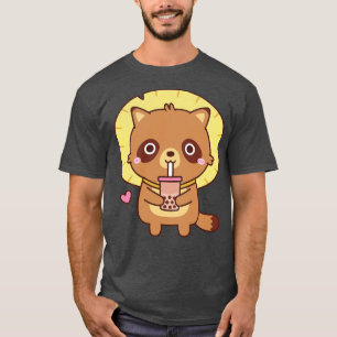 T-shirt Cute Tanuki Avec Paille Casquette Aime Le Thé De B