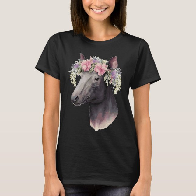 T-shirt Cute Tapir Flower Crown Floral Animal (Devant)