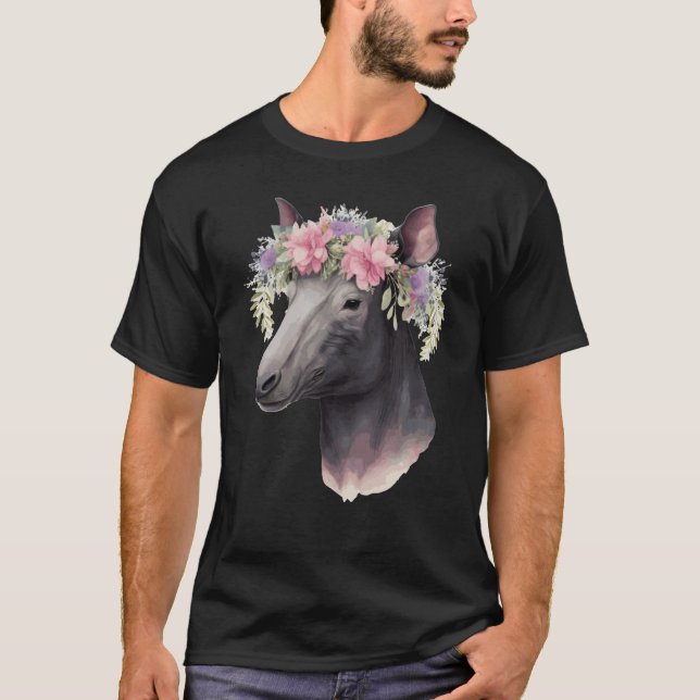 T-shirt Cute Tapir Flower Crown Floral Animal (Devant)