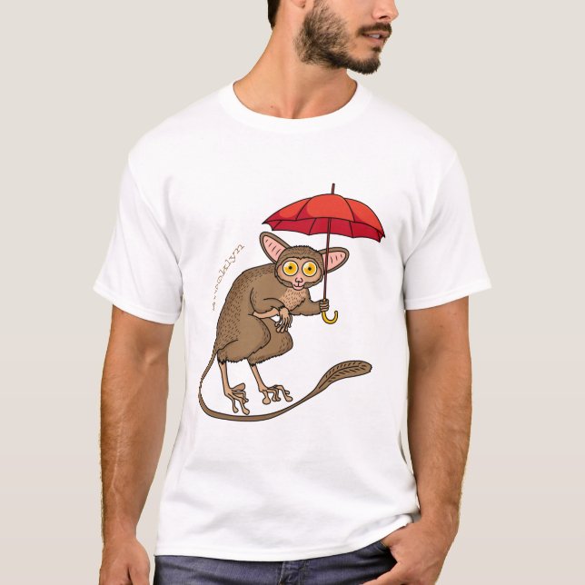T-shirt Cute Tarsier avec dessin animé parapluie (Devant)