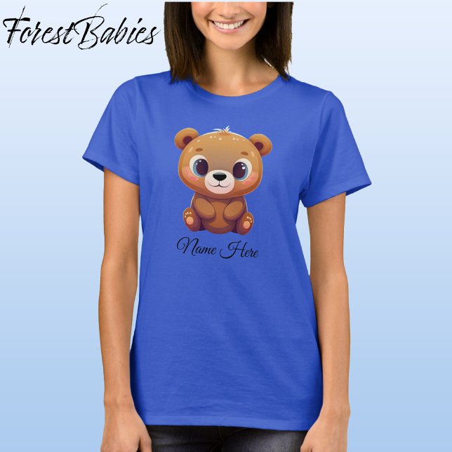 T-shirt Cute Teddy Bear Cub Animal Cartoon 🧸 graphique (Teddy Bear, Deep Royal Blue Customizable ForestBabies Women's Basic T-shirt - Front)
