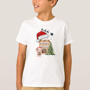 T-shirt Cute Teddy Ours & Gingerbread Maison Whimsical Chr