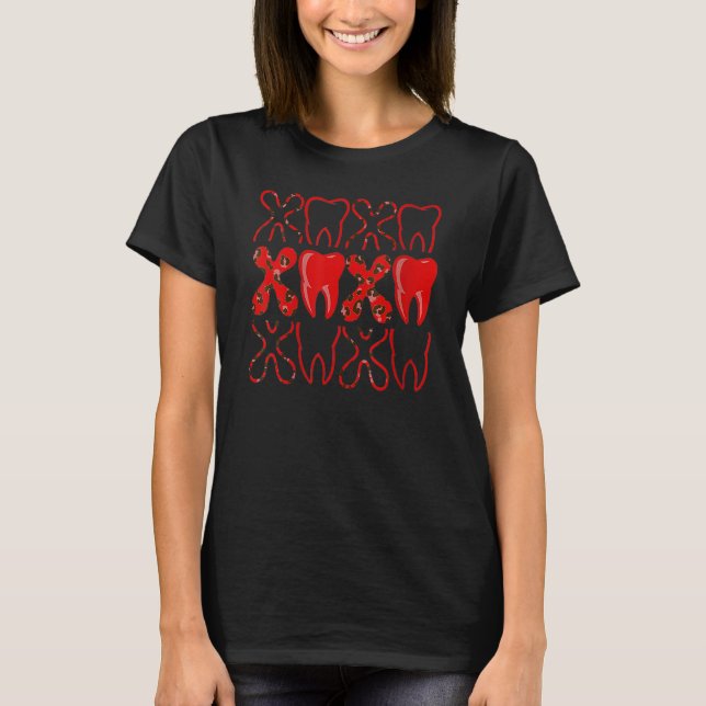 T-shirt Cute Teeth XOXO Dental Squad Valentine's Day Hugs  (Devant)