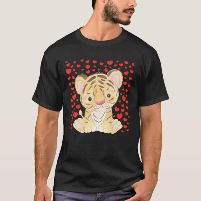 T-shirt Cute Tiger Valentine Day Red Heart's Bee Lover (Devant)