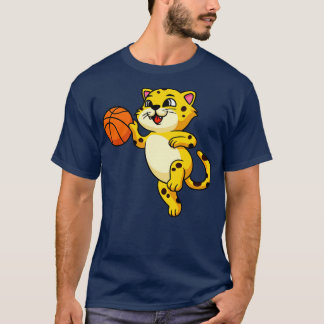 T-shirt Cute toon Leopard Cat joue au basket-ball Kids