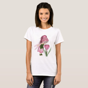 T-shirt Cute Toon Rose Crocus Fairy, debout par une fleur