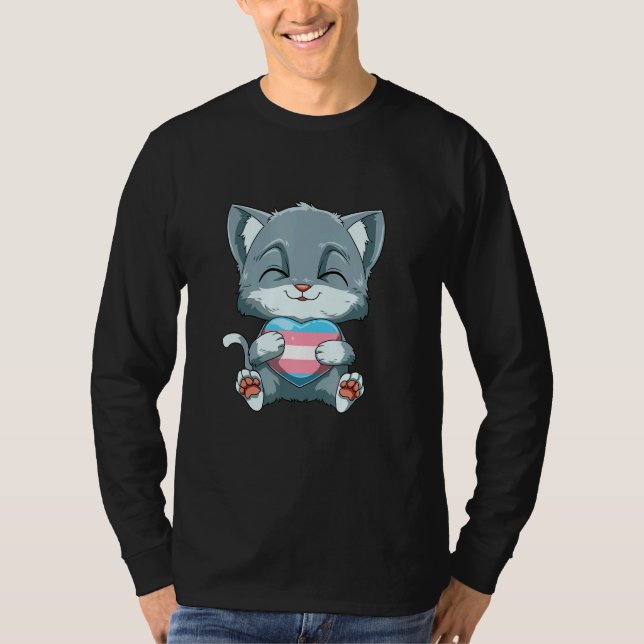T-shirt Cute Transgender Pride Cat  Cat Hugging Transgende (Devant)