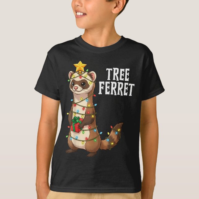 T-shirt Cute Tree Ferret Christmas Lights Holiday Design  (Devant)