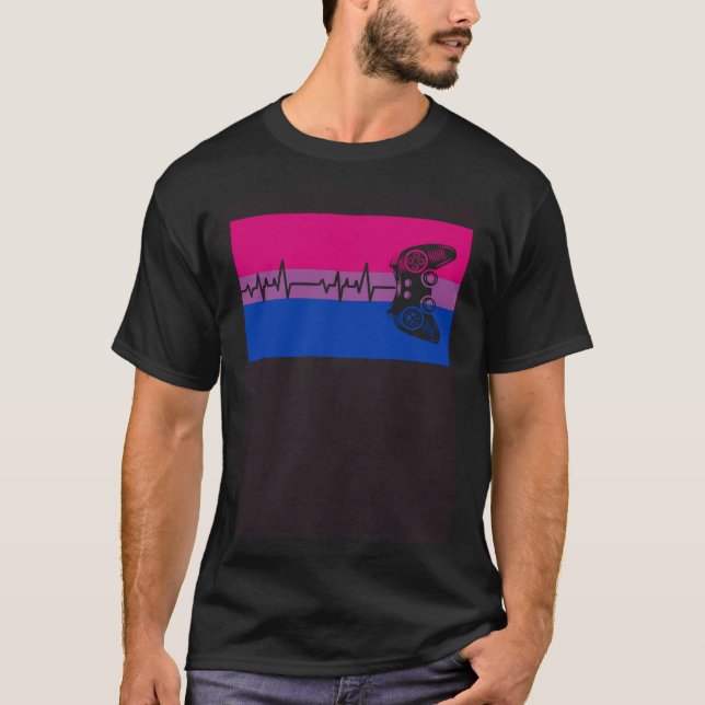 T-shirt Cute Trendy Gamer Love Gay Bisexual Pride Flag Aes (Devant)