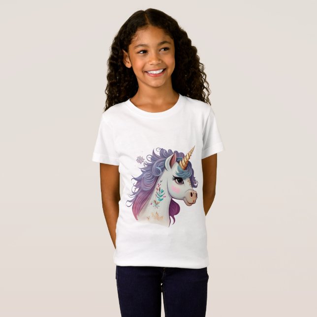 T-Shirt Cute Trendy Girls' Elegant Purple Magique Unicorn (Devant entier)