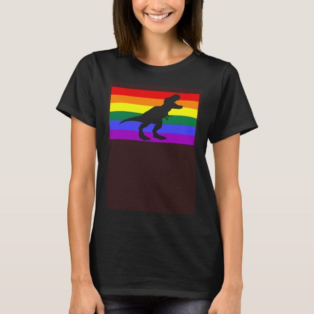 T-shirt Cute Trex Dinosaur Party LGBTQ Gay Pride Flag Quee (Devant)